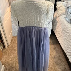Elegant White and Purple Lace Kids Dress